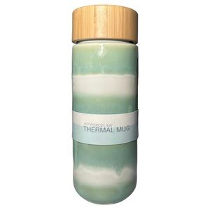 Cantini Thermal Travel Mug 10oz w/ Bamboo Lid Green Drip Porcelain